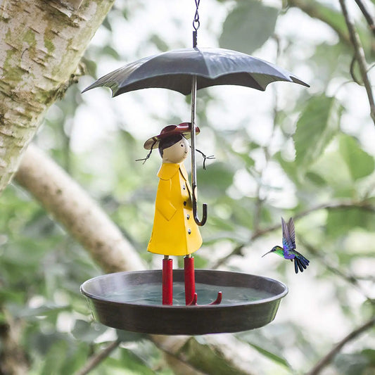 Metal Hanging Bird Feeder with Umbrella Roof – Outdoor Garden Decor Station