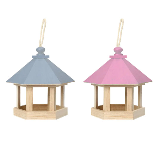 Hanging Wooden Bird Feeder Water Dispenser - Pink/Blue Garden Birdhouse Decor