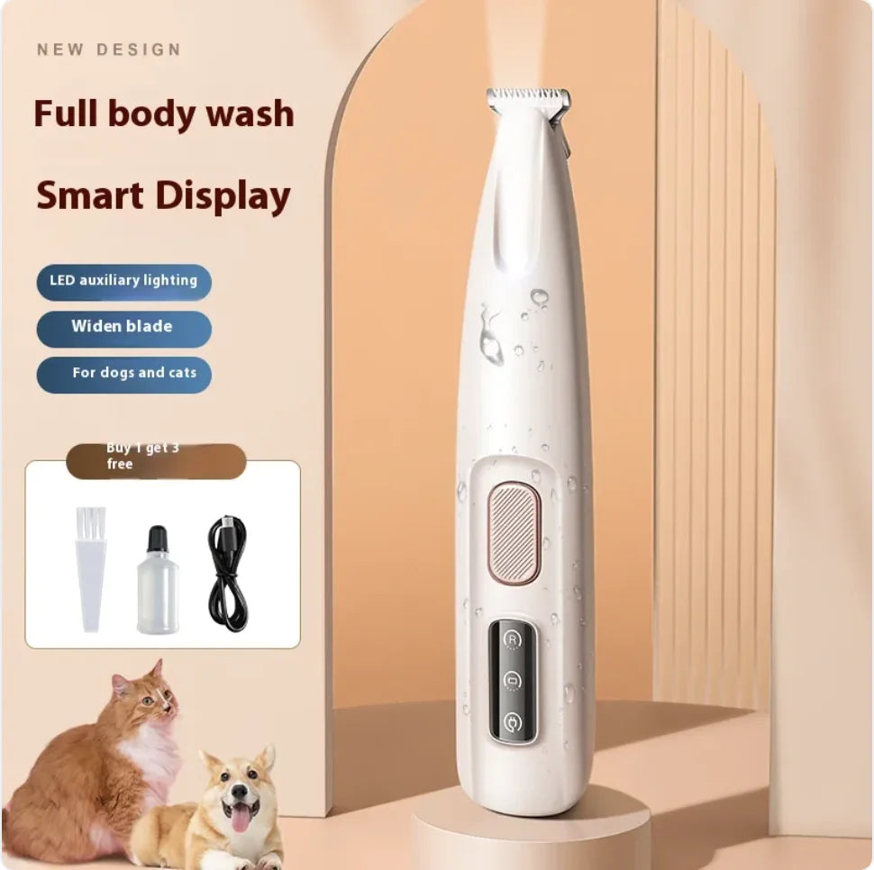 Waterproof Dog Paw Trimmer with LED Light and Smart Display – Cordless Pet Clipper