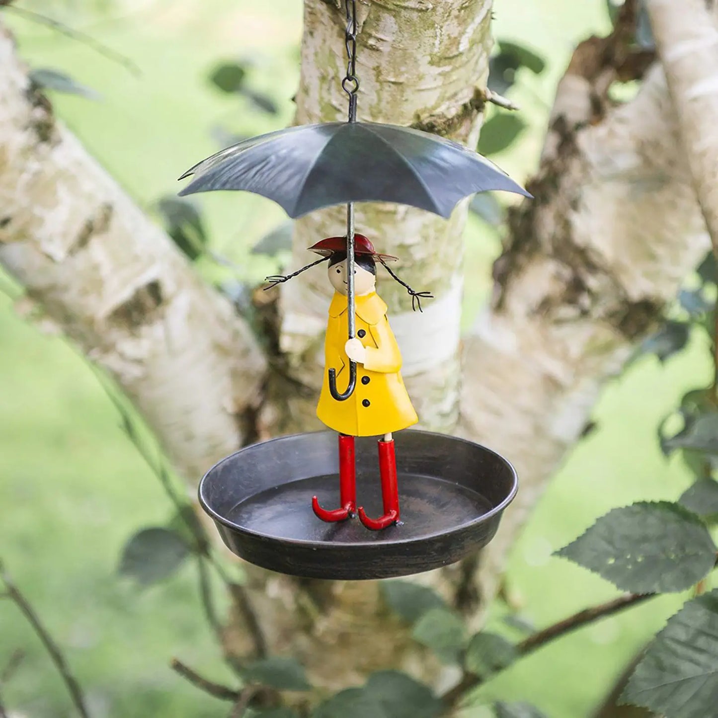 Metal Hanging Bird Feeder with Umbrella Roof – Outdoor Garden Decor Station