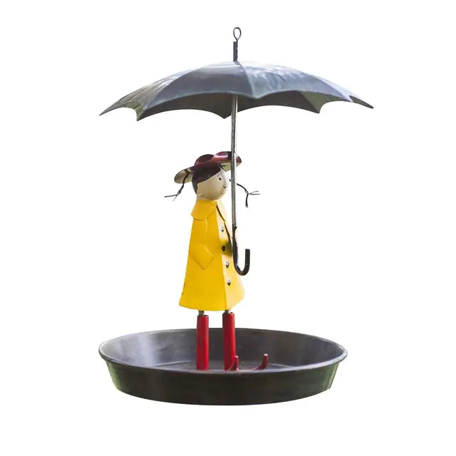 Metal Hanging Bird Feeder with Umbrella Roof – Outdoor Garden Decor Station