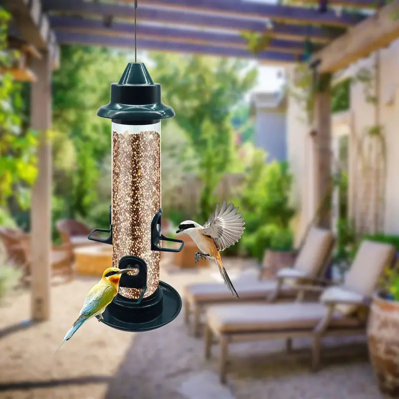 Hanging Green Tube Bird Feeder – Durable Outdoor Garden Decor