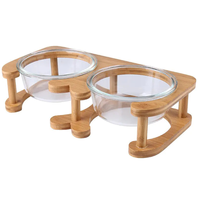 Glass Pet Bowl with Neck Support – Elevated Double Diner for Cats & Dogs (480ml/800ml)
