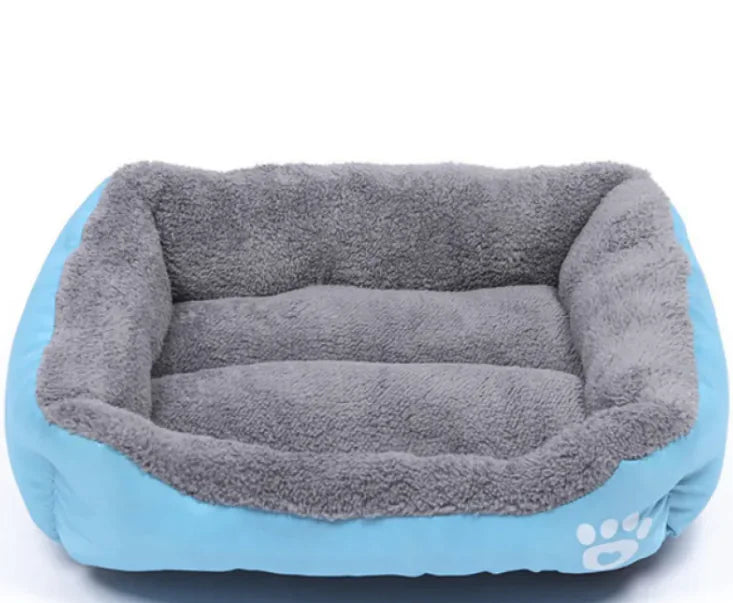Square Pet Bed – Four Seasons Cotton Wool Dog Mat with Footprint Design