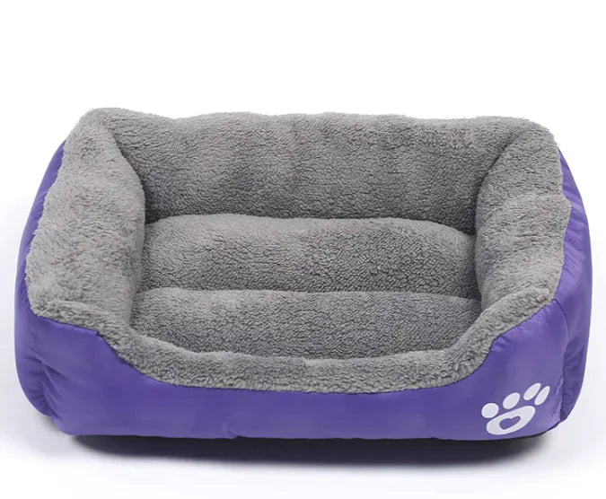 Square Pet Bed – Four Seasons Cotton Wool Dog Mat with Footprint Design