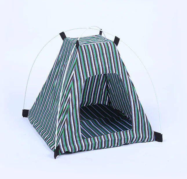 Creative Washable Cartoon Pet Bed with Foldable Tent – Striped Polyester (42x42x40cm)