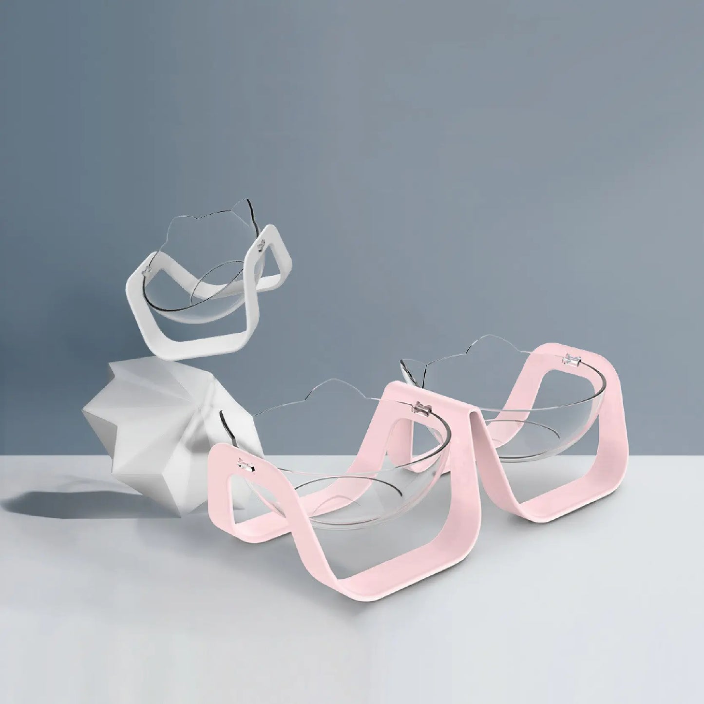 15° Adjustable Transparent Cat Bowl – Neck Support Posture Feeder (Single/Double)