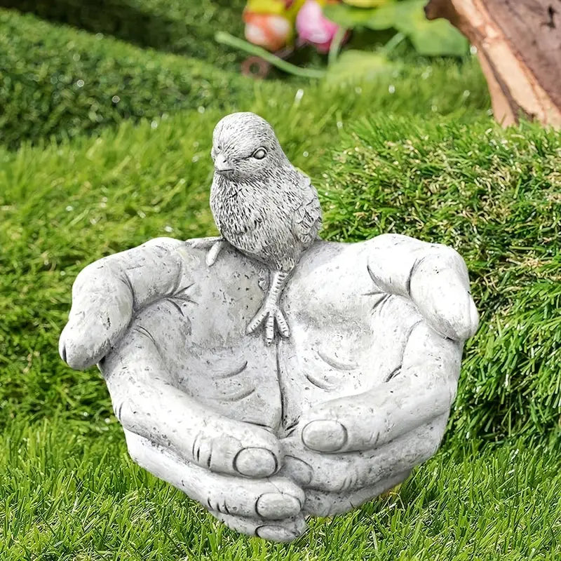 Hand-Shaped Bird Bath and Feeder – Resin Garden Ornament for Wildlife