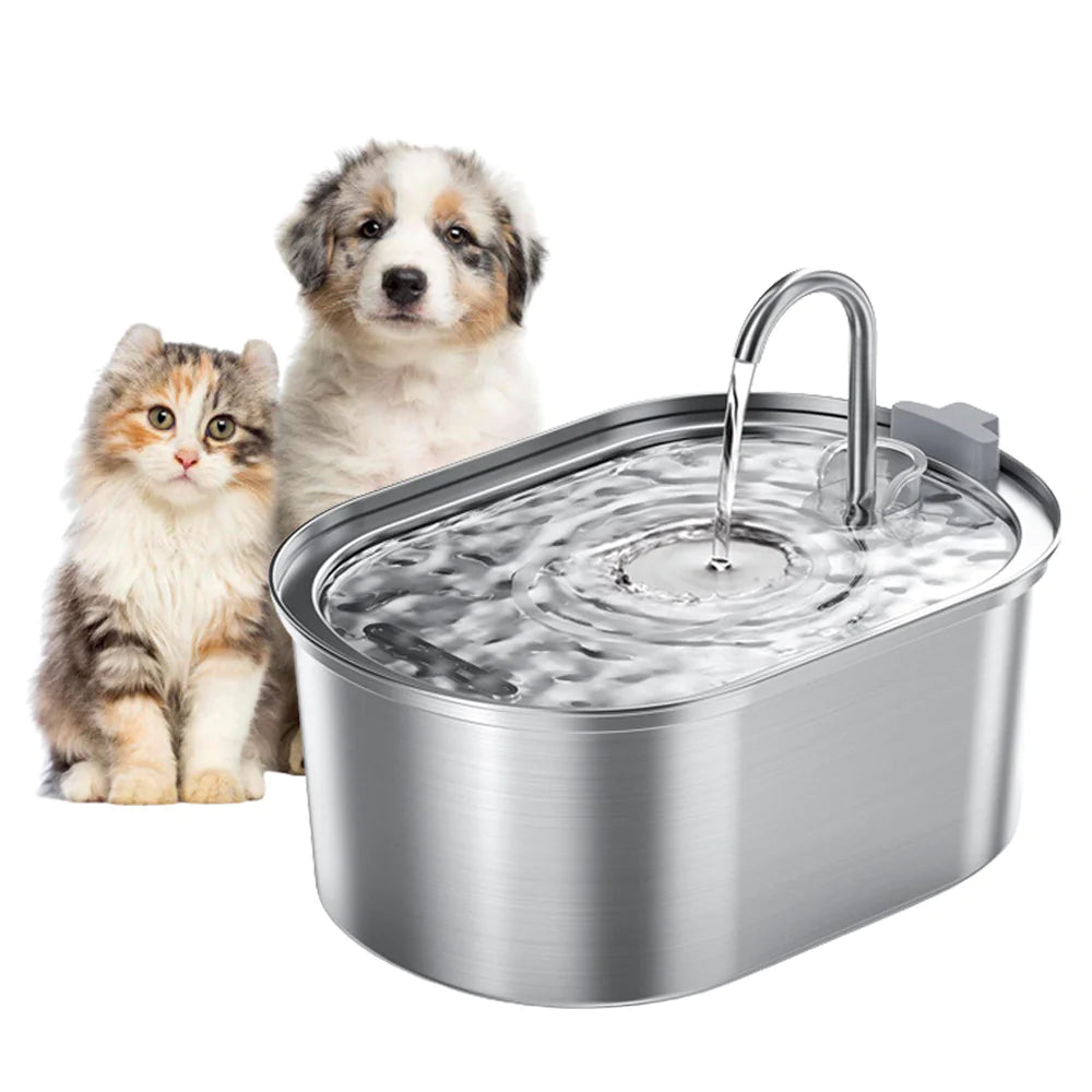 Stainless Steel Pet Water Fountain – 3.2L Large Capacity Dispenser with Silent Pump