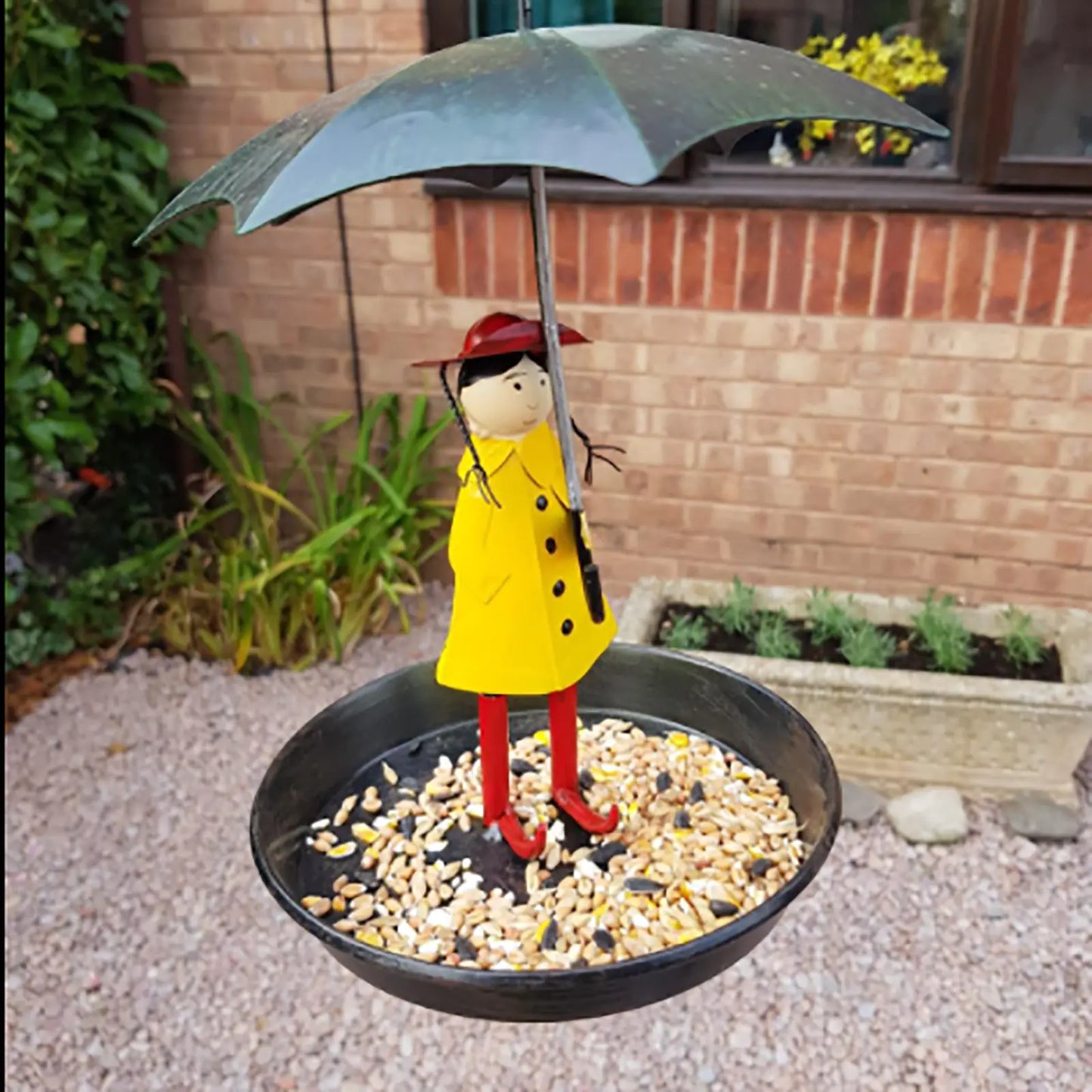 Metal Hanging Bird Feeder with Umbrella Roof – Outdoor Garden Decor Station