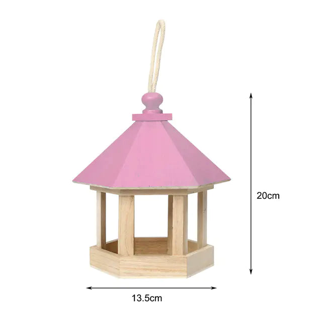 Hanging Wooden Bird Feeder Water Dispenser - Pink/Blue Garden Birdhouse Decor