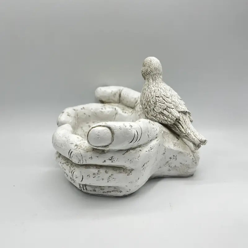 Hand-Shaped Bird Bath and Feeder – Resin Garden Ornament for Wildlife