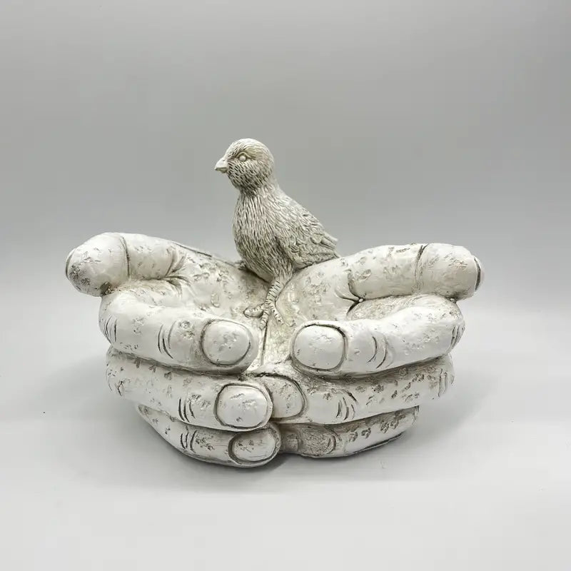 Hand-Shaped Bird Bath and Feeder – Resin Garden Ornament for Wildlife