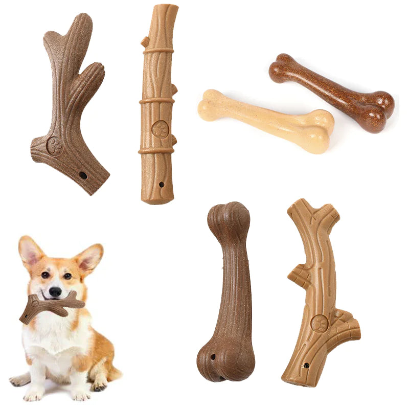 Durable Pine Wood Dog Chew Toy – Bone‑Shape Interactive Dental Stick