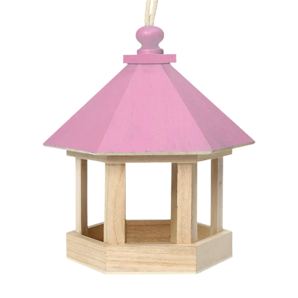 Hanging Wooden Bird Feeder Water Dispenser - Pink/Blue Garden Birdhouse Decor