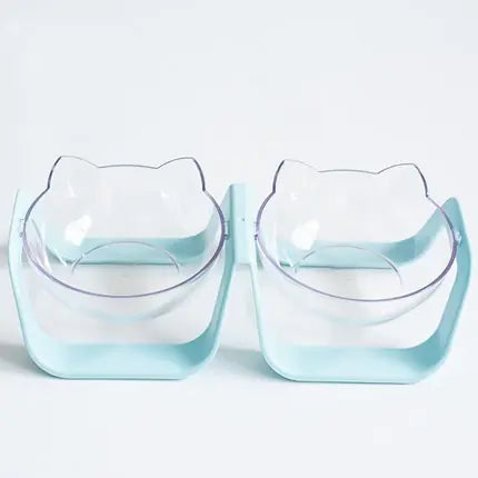 15° Adjustable Transparent Cat Bowl – Neck Support Posture Feeder (Single/Double)