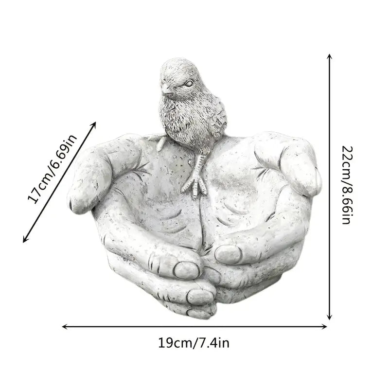 Hand-Shaped Bird Bath and Feeder – Resin Garden Ornament for Wildlife