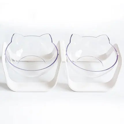 15° Adjustable Transparent Cat Bowl – Neck Support Posture Feeder (Single/Double)