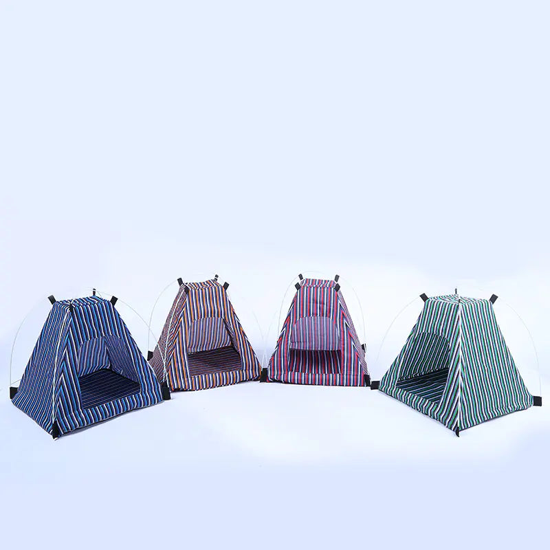 Creative Washable Cartoon Pet Bed with Foldable Tent – Striped Polyester (42x42x40cm)