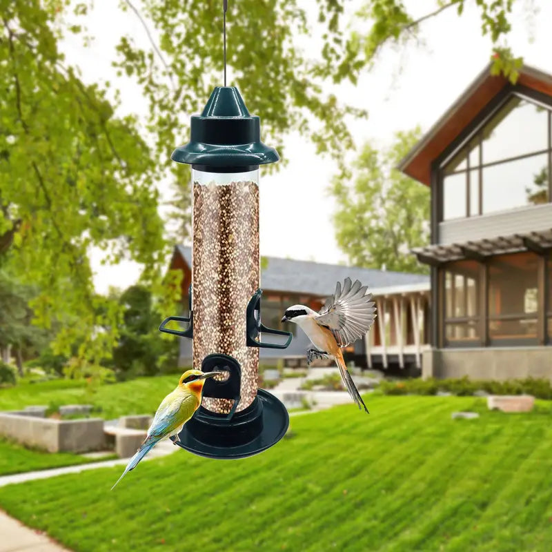 Hanging Green Tube Bird Feeder – Durable Outdoor Garden Decor