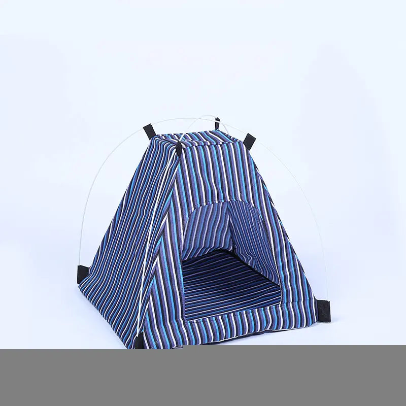 Creative Washable Cartoon Pet Bed with Foldable Tent – Striped Polyester (42x42x40cm)