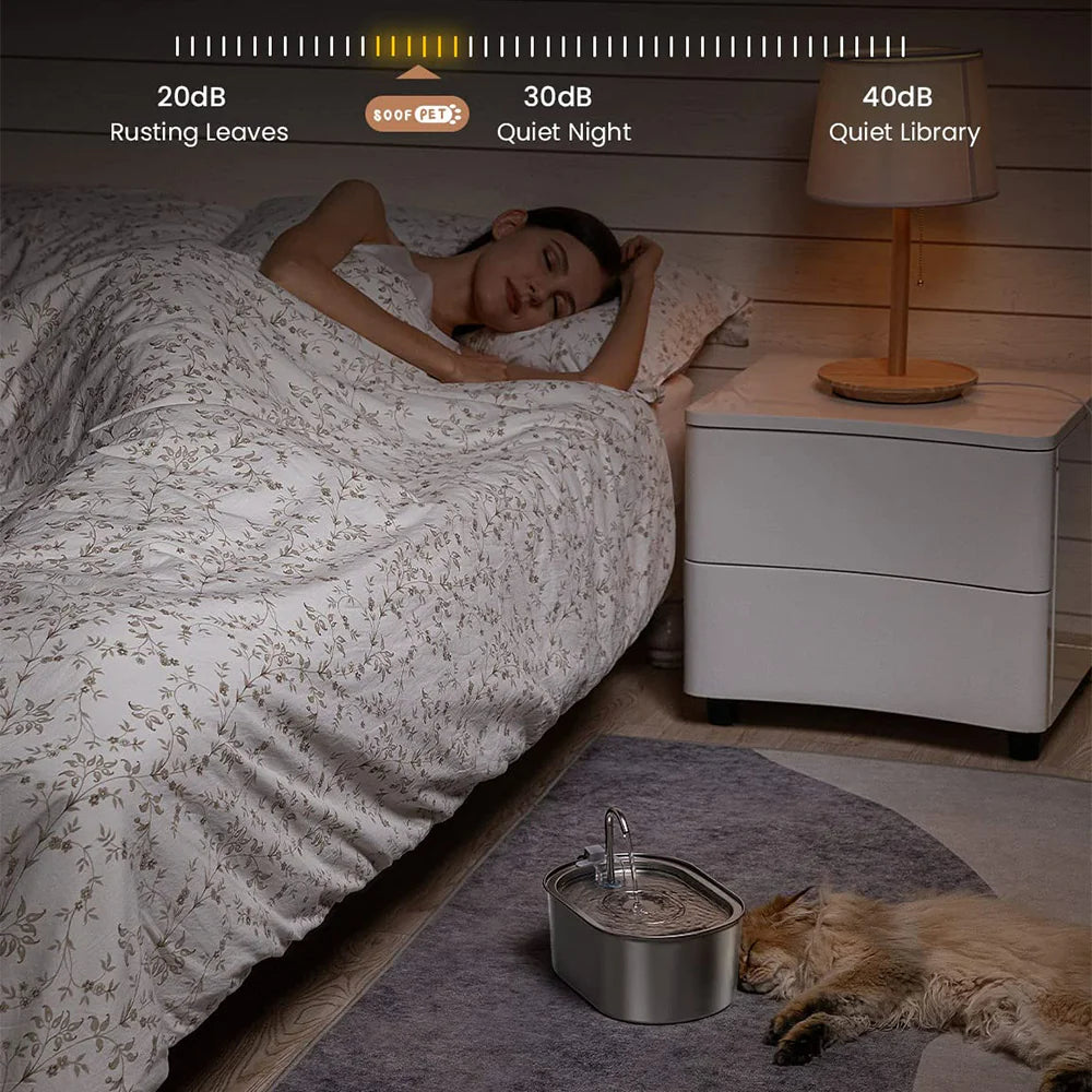 Stainless Steel Pet Water Fountain – 3.2L Large Capacity Dispenser with Silent Pump